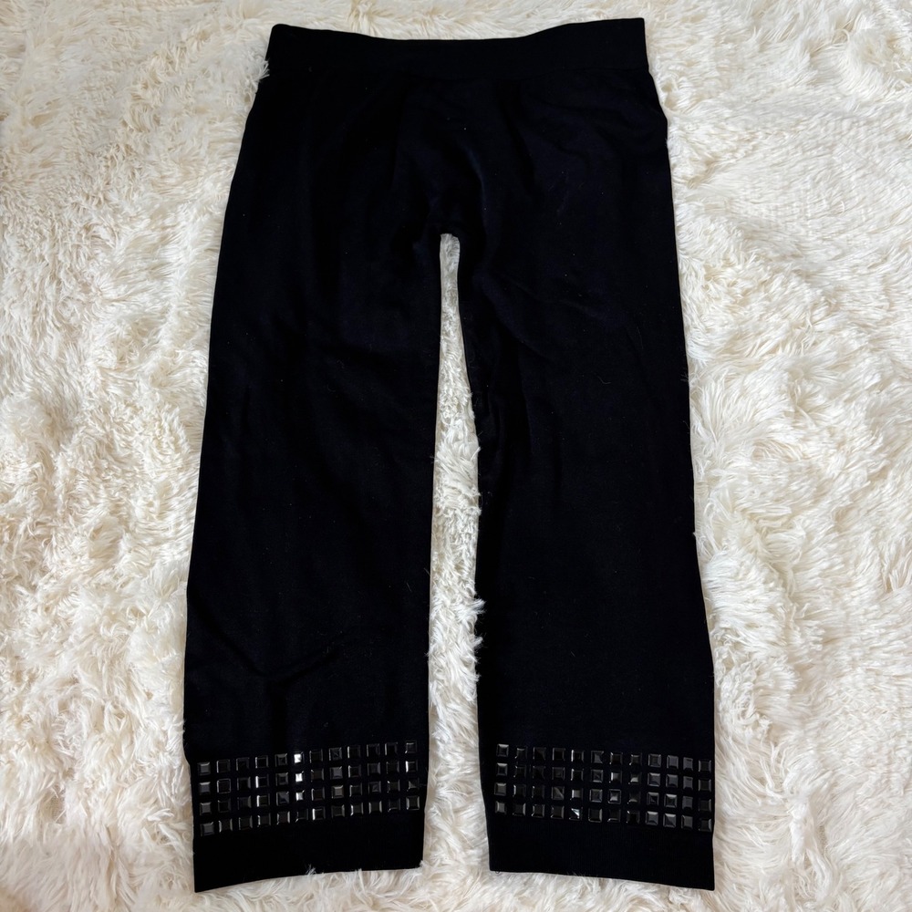 Apt. 9 Women Black Studded Capri Leggings Alt Grunge Y2K Studded Hem PM